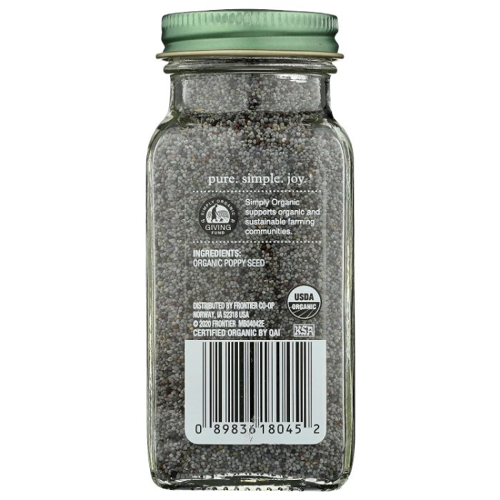 Simply Organic - Poppy Seed Whole Certified Organic, 3.38 Oz - Pack of 6