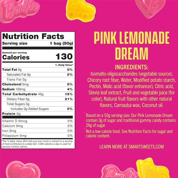 SmartSweets - Barbie Pink Lemonade Dream Gummy Candy, 1.8oz - Back