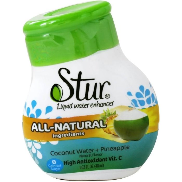 Stur Coconut Water Enhancer Liquid Pineapple 1.62 Oz - Pack Of 6