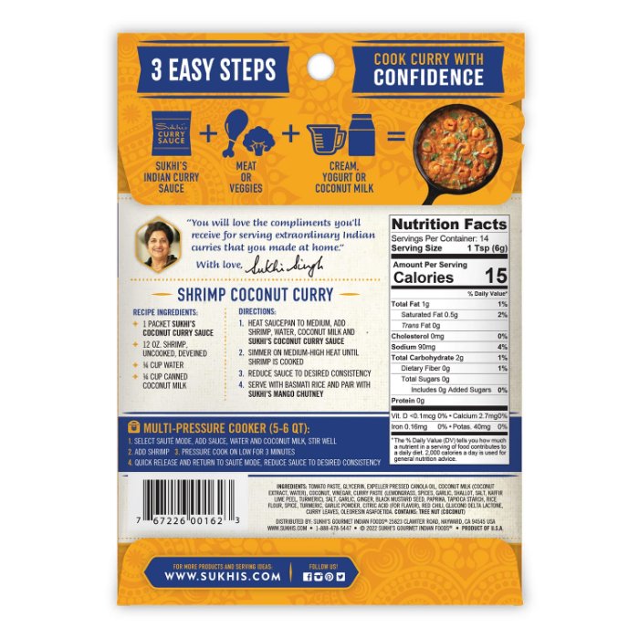 Sukhis Sauce Curry Coconut 3 Oz - Pack Of 6