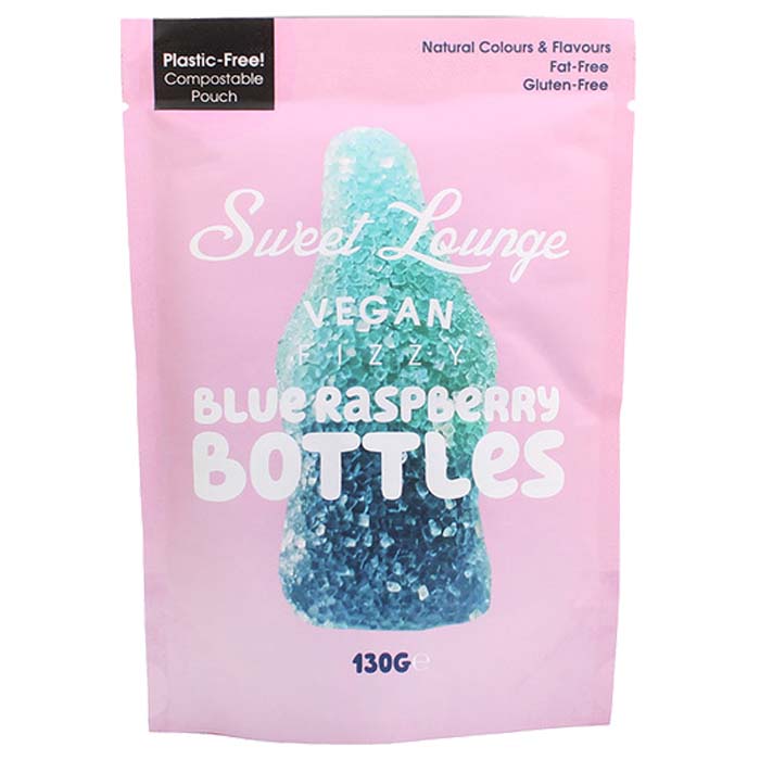 Sweet Lounge - Vegan Fizzy Gummy Candy Blue Raspberry Bottles, 130g