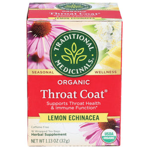 Traditional Medicinals Tea Throat Coat Lemon 16 Bg - Pack Of 6