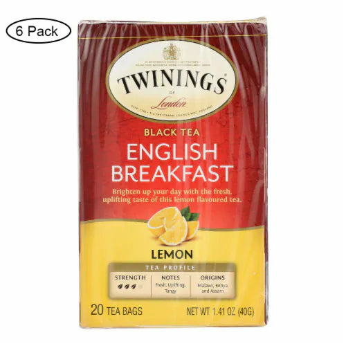 Twinings – English Breakfast Lemon Tea, 20 Bags | Pack of 6