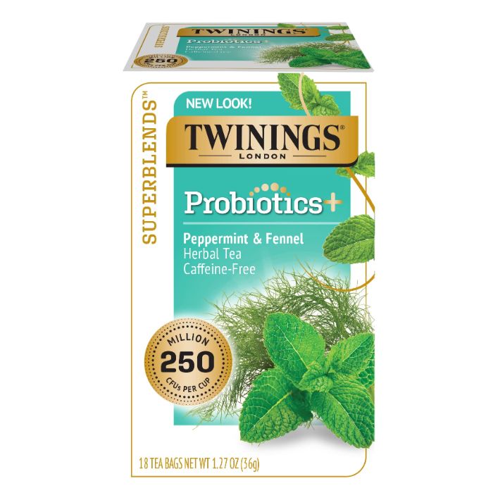 Twinings Probiotic Peppermint Fennel Tea 18 BG - Pack of 6