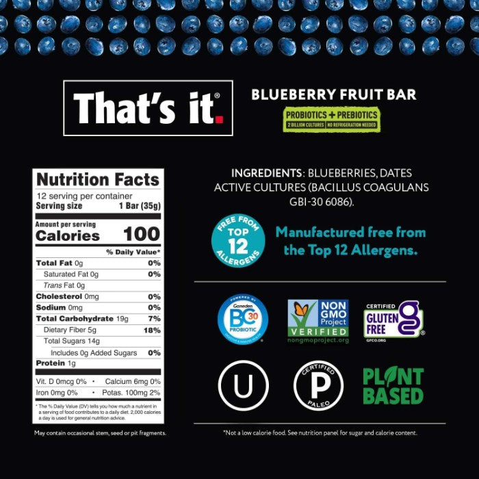 Thats It Bar Fruit Blbry Probitcs 1.2 Oz - Pack Of 12