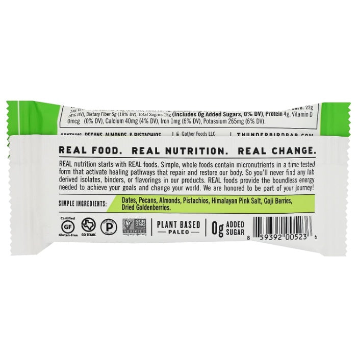 Thunderbird Energetica Bar Pecan Goji Pistachio 1.7 Oz - Pack Of 12