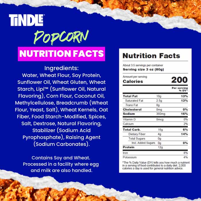 TiNDLE - Popcorn Chicken, 9.5oz - Nutritionals