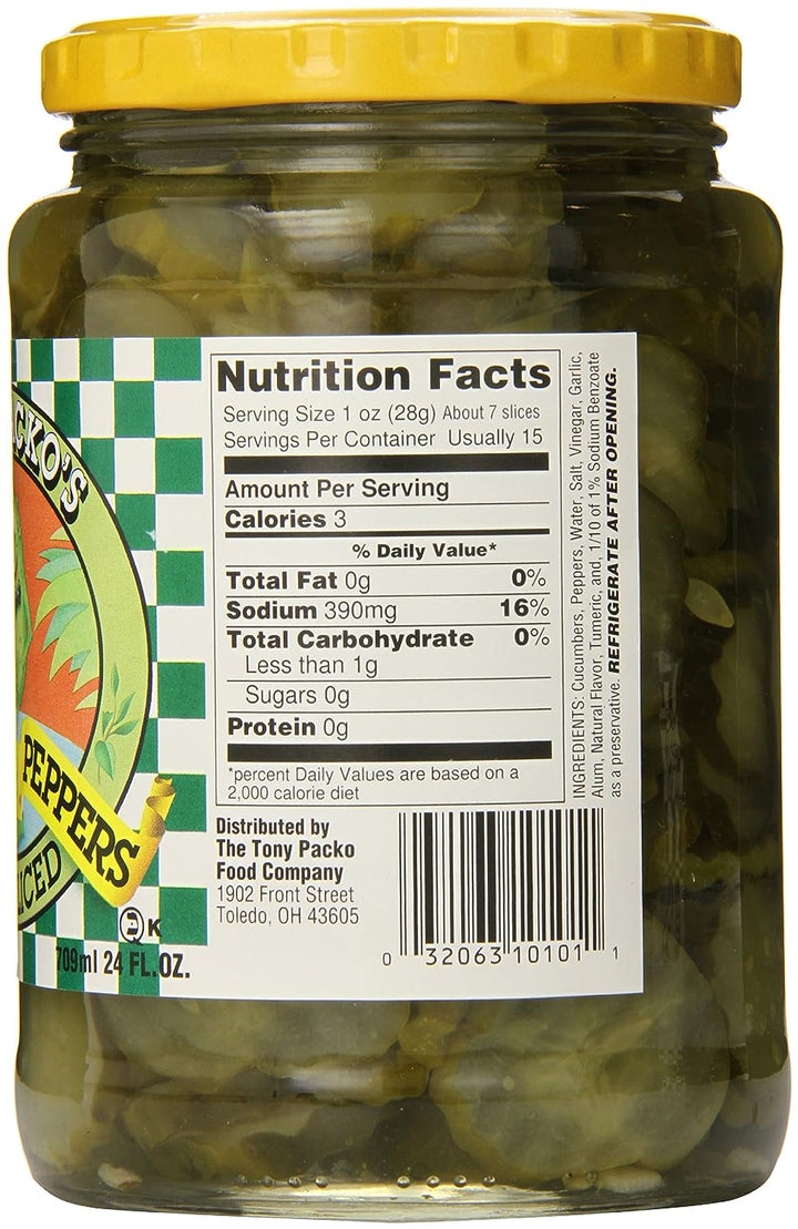 Tony Packos - Packo Thin Sliced Pickles & Peppers, 24 Oz | Pack of 12