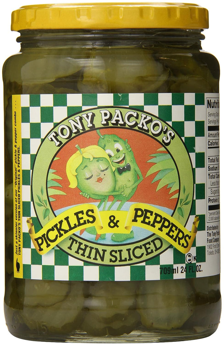 Tony Packos - Packo Thin Sliced Pickles & Peppers, 24 Oz | Pack of 12