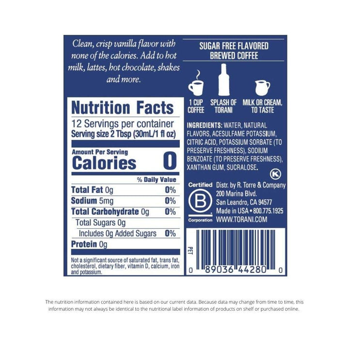Torani Syrup Sugar Free French Vanilla 12.7 Fo - Pack Of 4