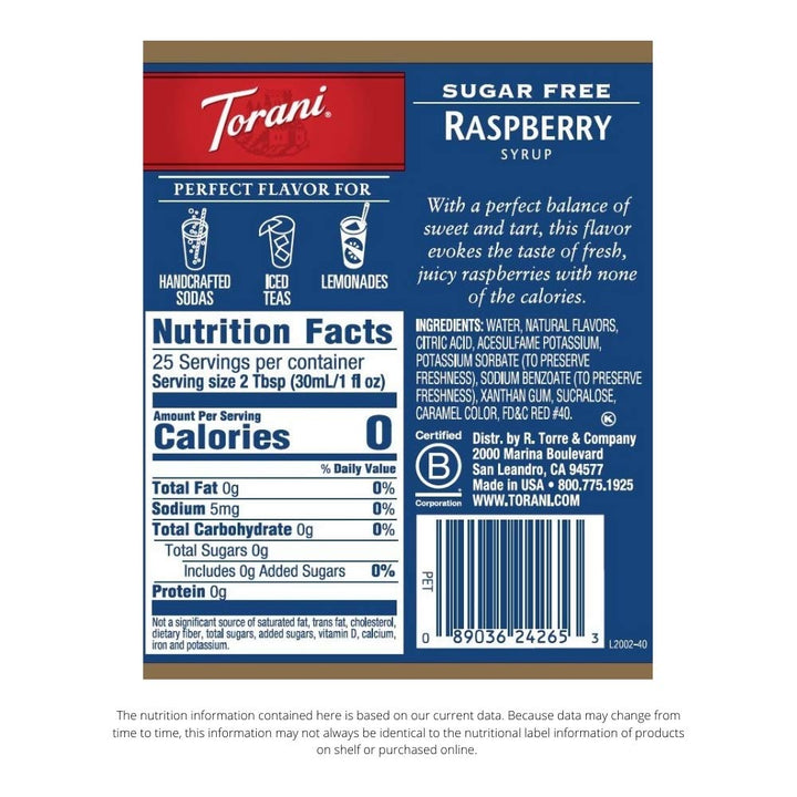 Torani Sugar-Free Raspberry Syrup 25.4 Fo - Pack Of 6