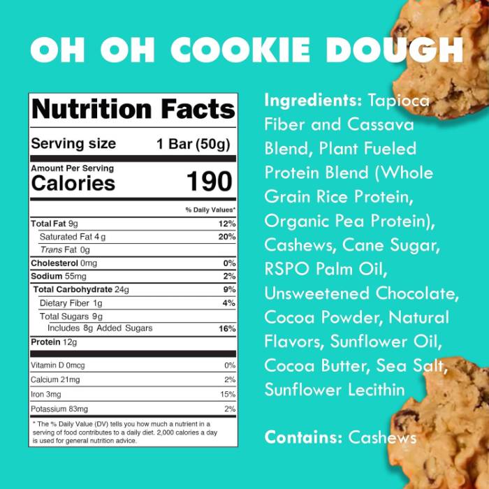Trubar - Protein Bars Oh Oh Cookie Dough, 1.76oz - Back