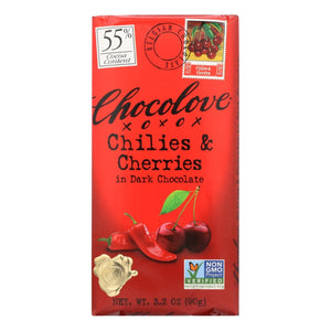 Chocolove - Chocolate Bar Dark Chilies & Cherry, 3.2oz | Pack of 12