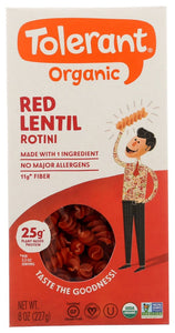 Tolerant Organic Red Lentil Rotini 8 Oz
 | Pack of 6