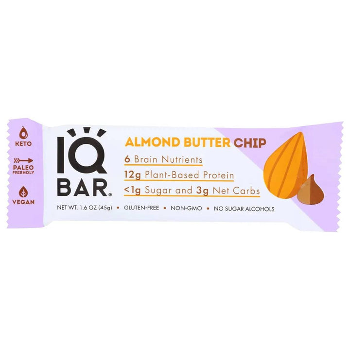 IQ Bar, Brain + Body Nutrition Bar, Almond Butter Chip - 1.6 Oz
 | Pack of 12 - PlantX US