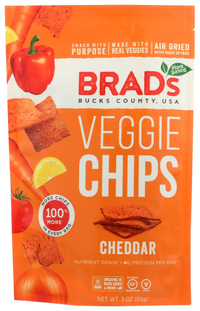 Brad's Raw Foods Veggie Chips Cheddar 3 Oz Pack of 12