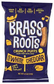 BRASS ROOTS: White Cheddar Crunch Puffs, 4.5 oz
 | Pack of 6 - PlantX US