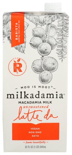 Milkadamia Macadamia Milk, Unsweetened Latte Da Barista Blend, 32 Fl Oz

 | Pack of 6 - PlantX US