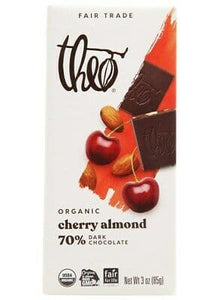 Theo Chocolate Organic 70% Dark Chocolate Bar Cherry & Almond 3 Oz | Pack of 12