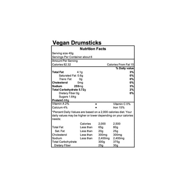 610969201518 - all vegetarian vegan drumsticks nutrition