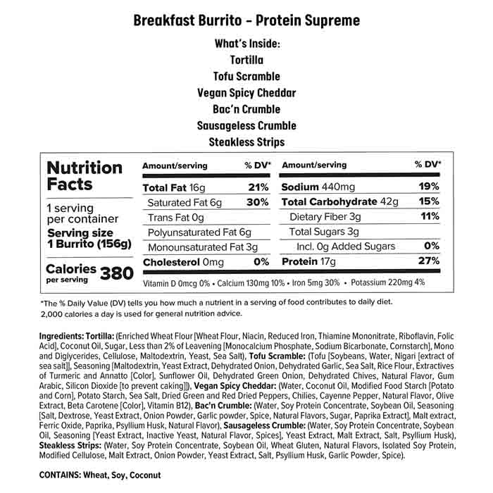 Alpha Foods - Burrito Protein Supreme, 5.5oz - Back