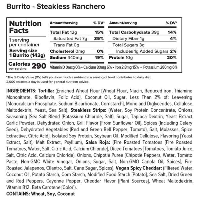Alpha Foods - Plant-Based All-Day Burritos - Steakless Ranchero, 5oz - back