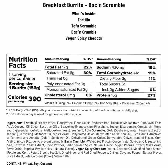 Alpha Foods - Plant-Based Breakfast Burritos - Bac'n Scramble, 5oz - back