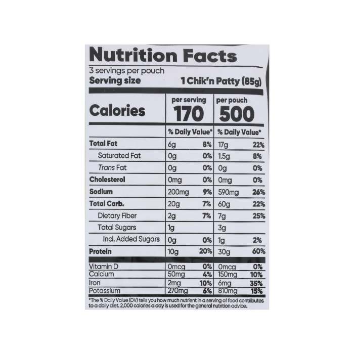 Alpha Foods - Plant-Based Crispy Chik'n Patties, 9oz - nutrition facts