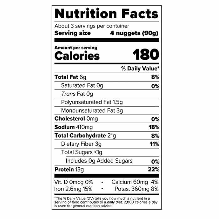 Alpha Foods - Sizzlin' Spicy Plant-Based Chick'n Nuggets -- Nutrition Facts