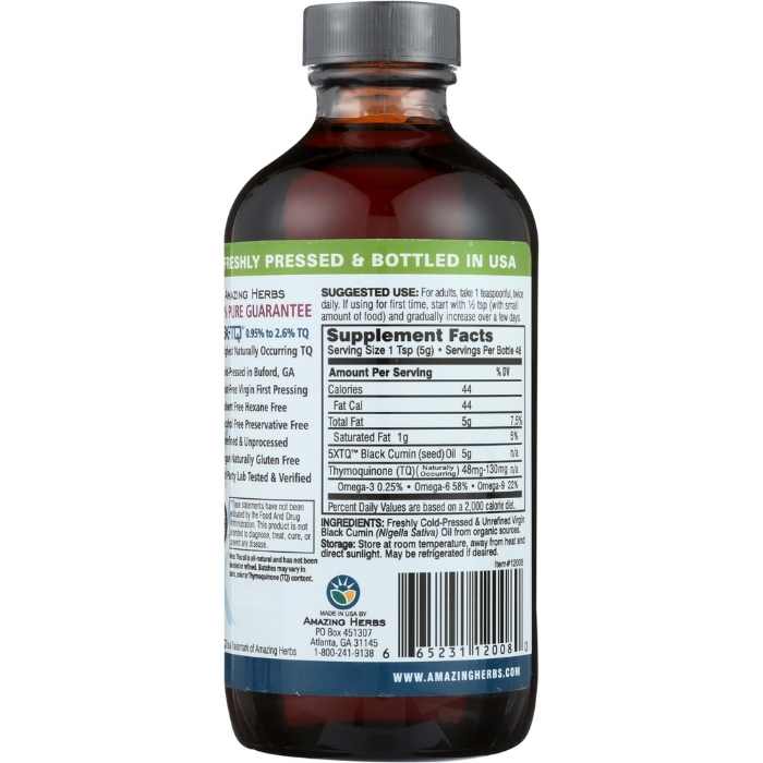Amazing Herbs - Premium Black Seed Oil back
