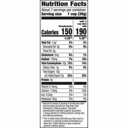 Annie's Homegrown Organic Cereal - Cinnabunnies Cinnamon, 10oz - back
