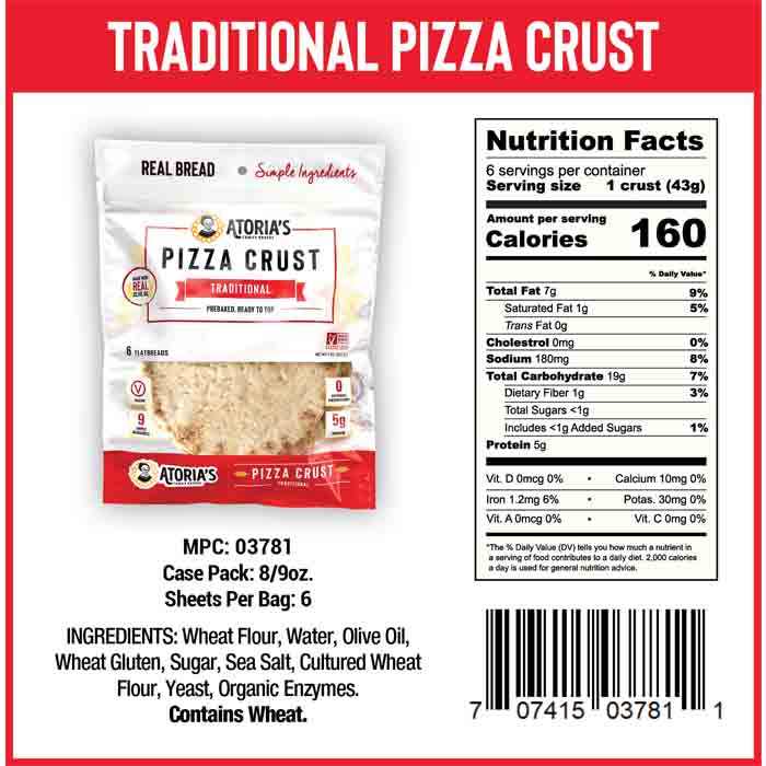 Atorias - Pizza Crust Traditional with Olive Oil, 9oz - Back