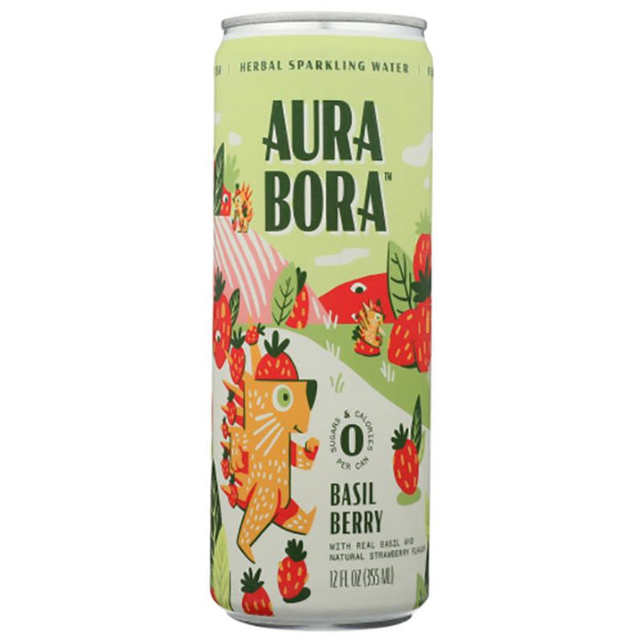Aura Bora Basil Berry Sparkling Water, 12 oz _ pack of 12 