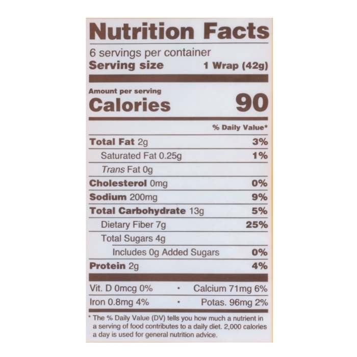 BFree - Gluten-Free Wraps Sweet Potato, 8.89oz - nutrition facts