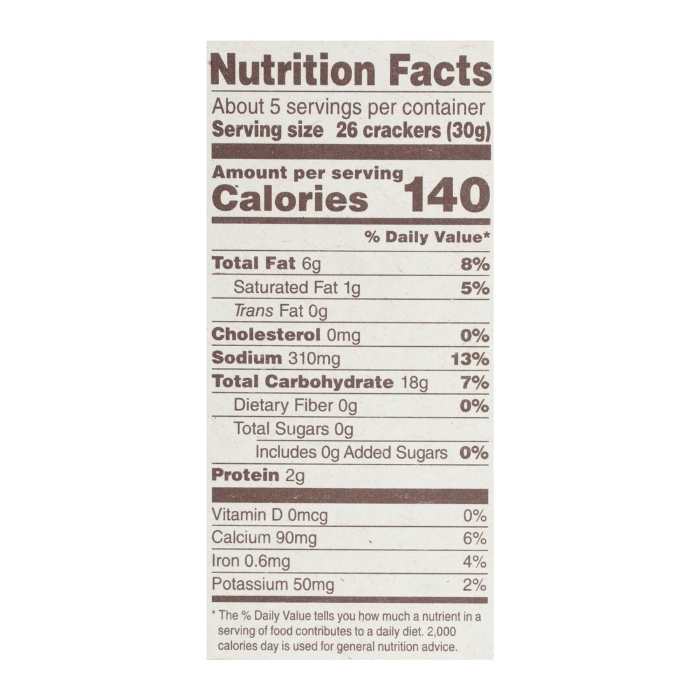 Back To Nature - Cheddalicious Cheese Flavored Crackers, 6oz - Nutrition Facts