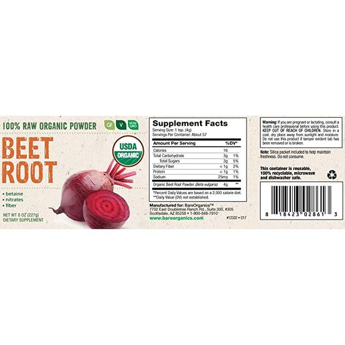BareOrganics - Beet Root Powder, 8oz - back