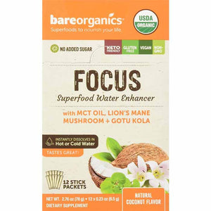 BareOrganics - Organic Superfood Water Enhancer Focus Blend Coconut, 12 Packets