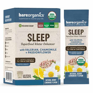 BareOrganics - Organic Superfood Water Enhancer Sleep Blend Berry Lemonade, 12 Packets