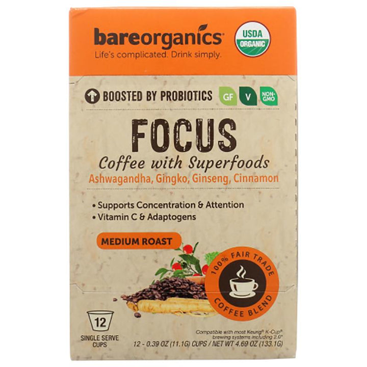 Bareorganics Focus Coffee, 12 cups