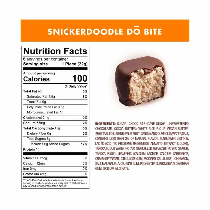 Better Bites - Gluten-Free Chocolate Covered DÅ Bites - Snickerdoodle, 6 Pack - back