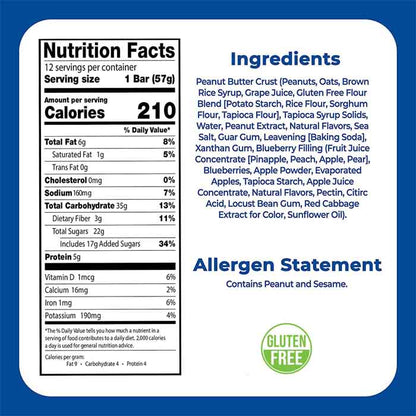 Betty Lou's - Peanut Butter & Blueberry Snack Bar ,2oz - Back