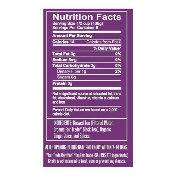 Bhakti - Organic Chai Concentrate Unsweetened, 32 fl oz - nutrition facts