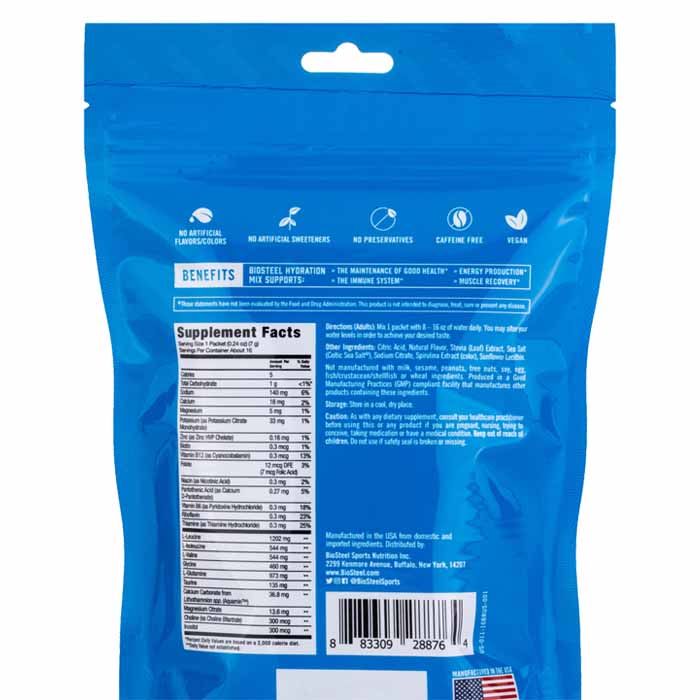 BioSteel - Hydration Mix Powder - Blue Raspberry, 16 Packets - back