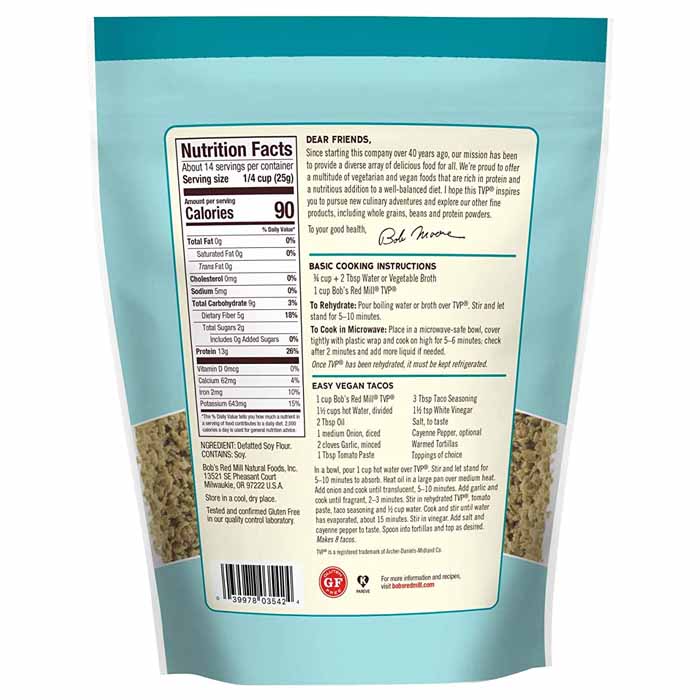 Bobs Red Mill -  Textured Vegetable Protein Meat Substitute, 12oz - back