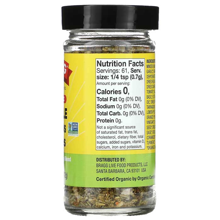 Bragg - Organic Sprinkle Seasoning (24 Herbs and Spices), 1.5oz - back