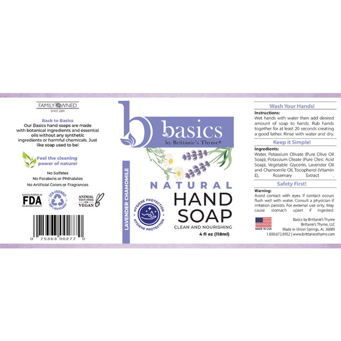 Britannie's Thyme - Natural Hand Soap - Lavender Chamomile, 12 fl oz - back