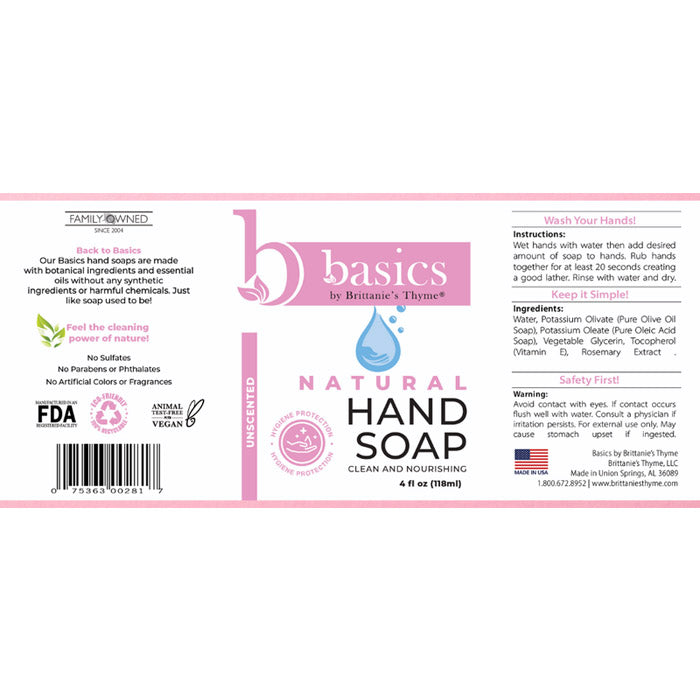 Britannie's Thyme - Natural Hand Soap - Unscented, 12 fl oz - back