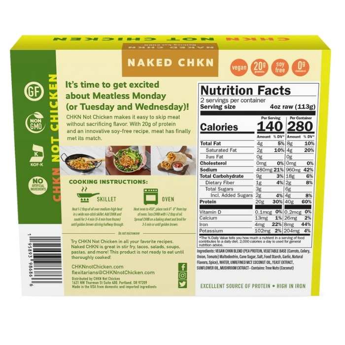 CHKN Not Chicken - Plant-Based Naked Chicken, 8oz - back