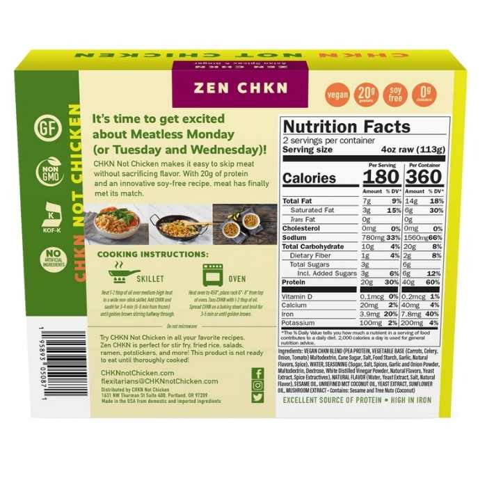 CHKN Not Chicken - Plant-Based Zen Chicken, 8oz - back