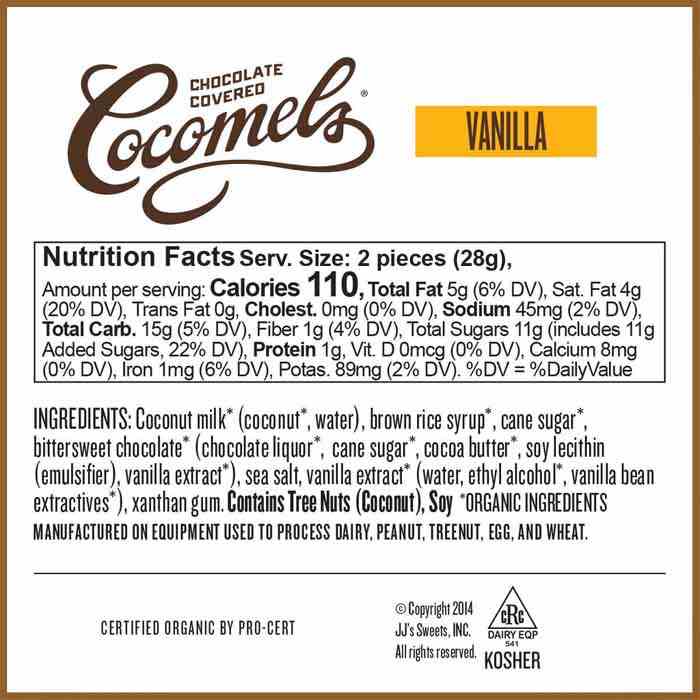 Cocomels - Vanilla Chocolate Covered Chocolate Covered Caramels, 1oz - back